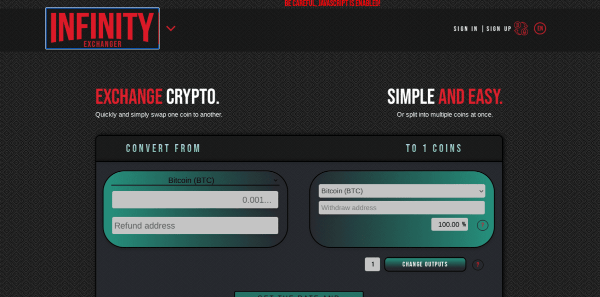 Infinity Swap Interface Screenshot